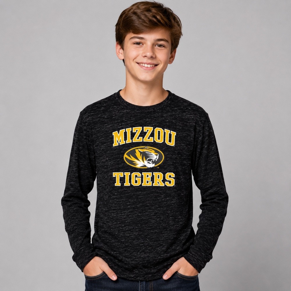 Colosseum Youth Mizzou Tigers Long Sleeve Space Dye Tee Black Gray M 12-14